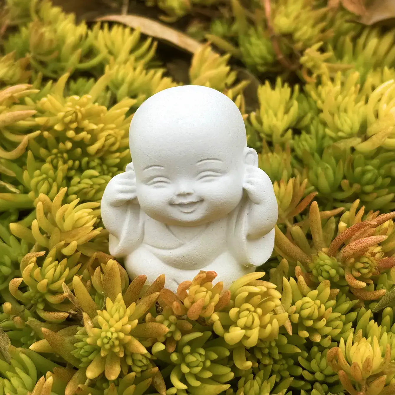 Handmade Eco-Friendly White Cement Monk Figurines - Wisdom of Silence