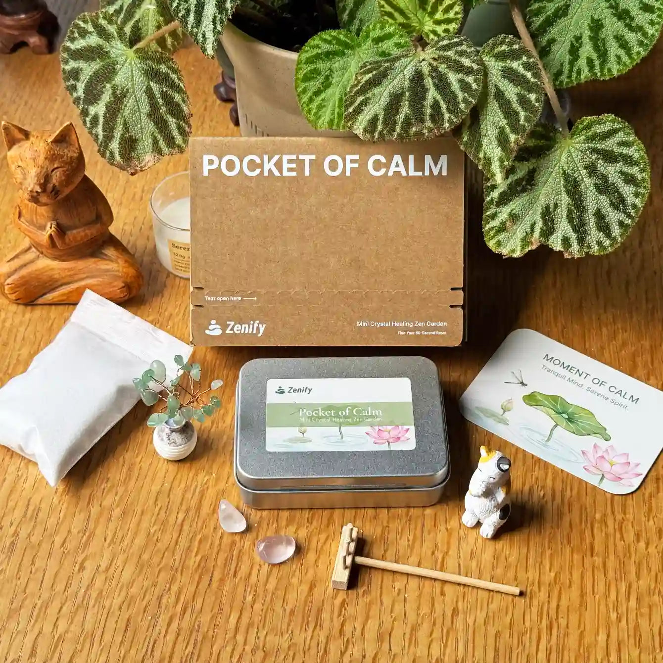 Spirit Animal Crystal Zen Garden | Meditating Guardian & Healing Tree for Desk Calm