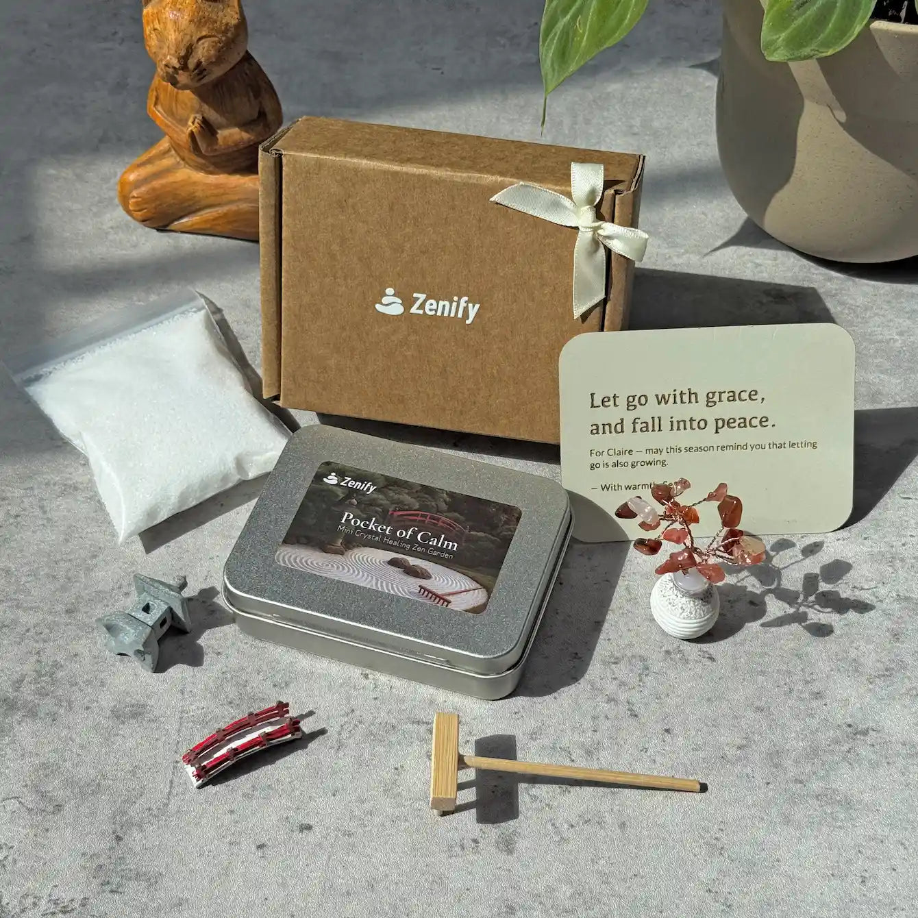 Zenify™ Personalized Four Seasons Zen Crystal Garden including pocket-sized calm kit.