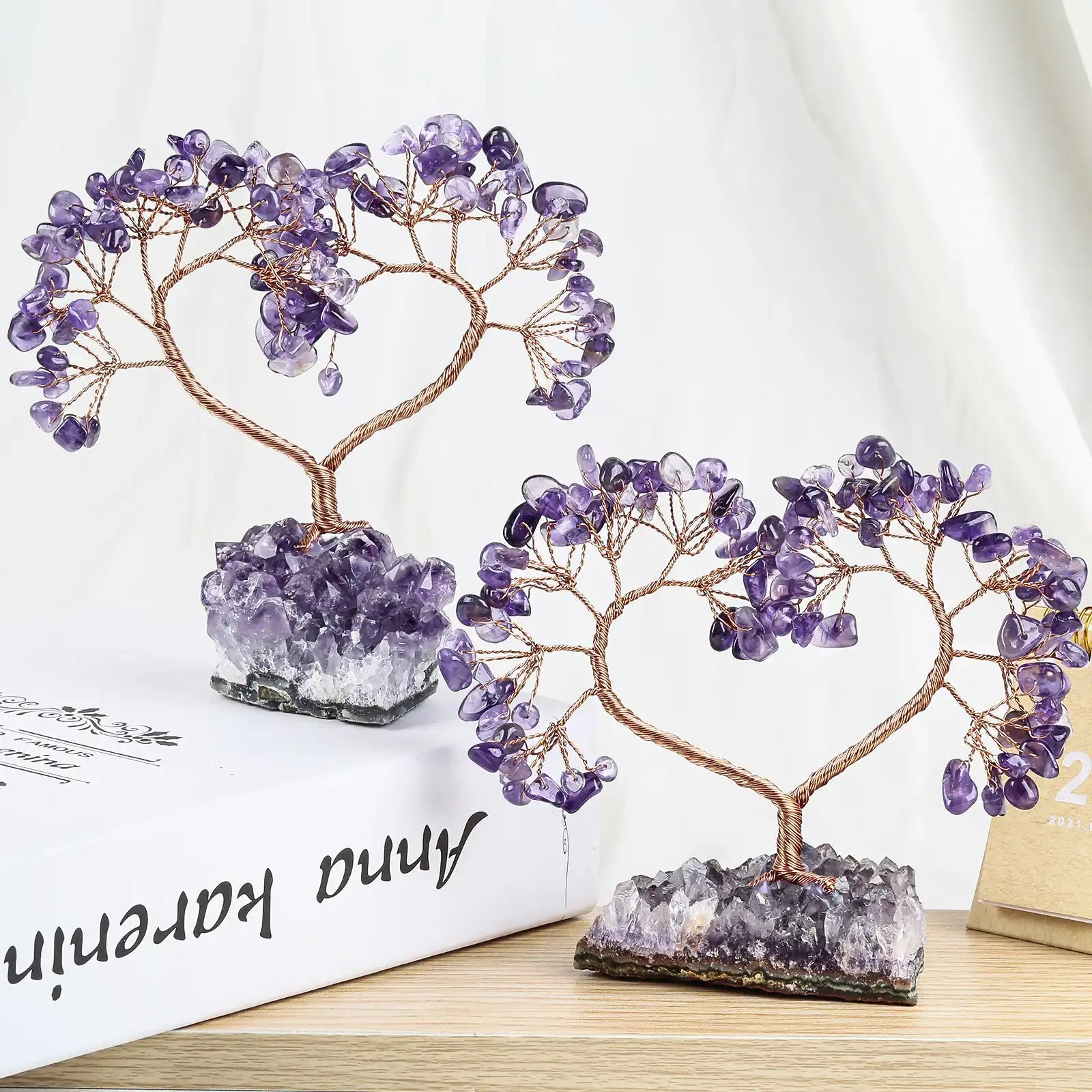 Natural Crystal Heart Tree on Raw Stone Base