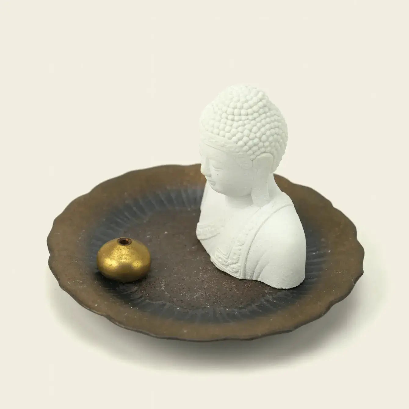 Zenify™ White Buddha Incense Burner – Ceramic Tray with Plaster Figurine Zenify