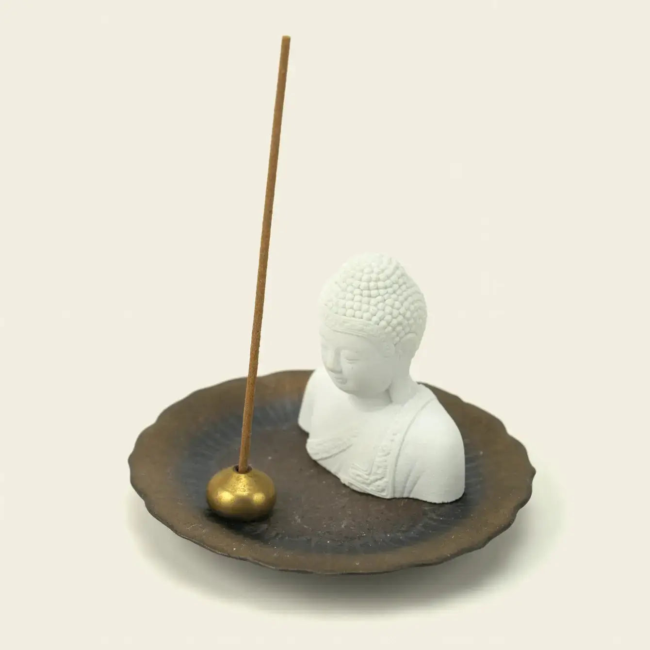 Zenify™ White Buddha Incense Burner – Ceramic Tray with Plaster Figurine Zenify
