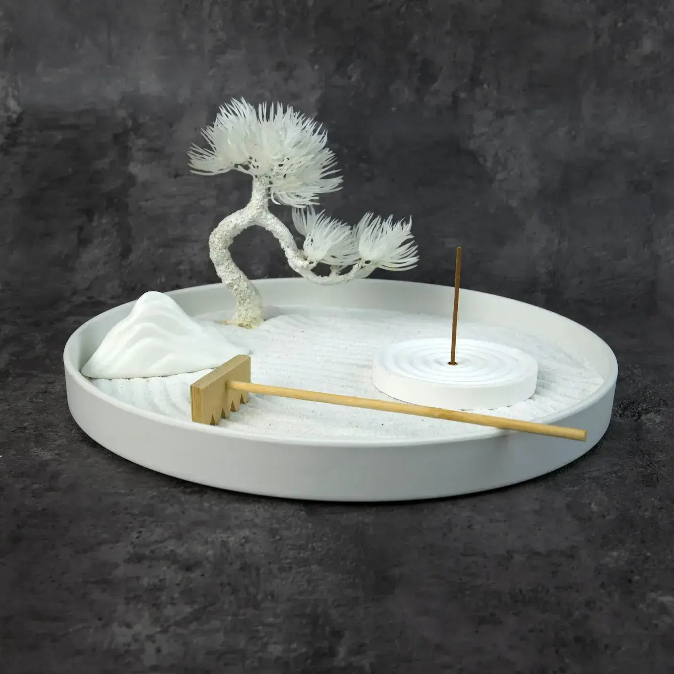 Zenify™ White Stillness Garden – Mini Zen Tray with Incense Holder Zenify