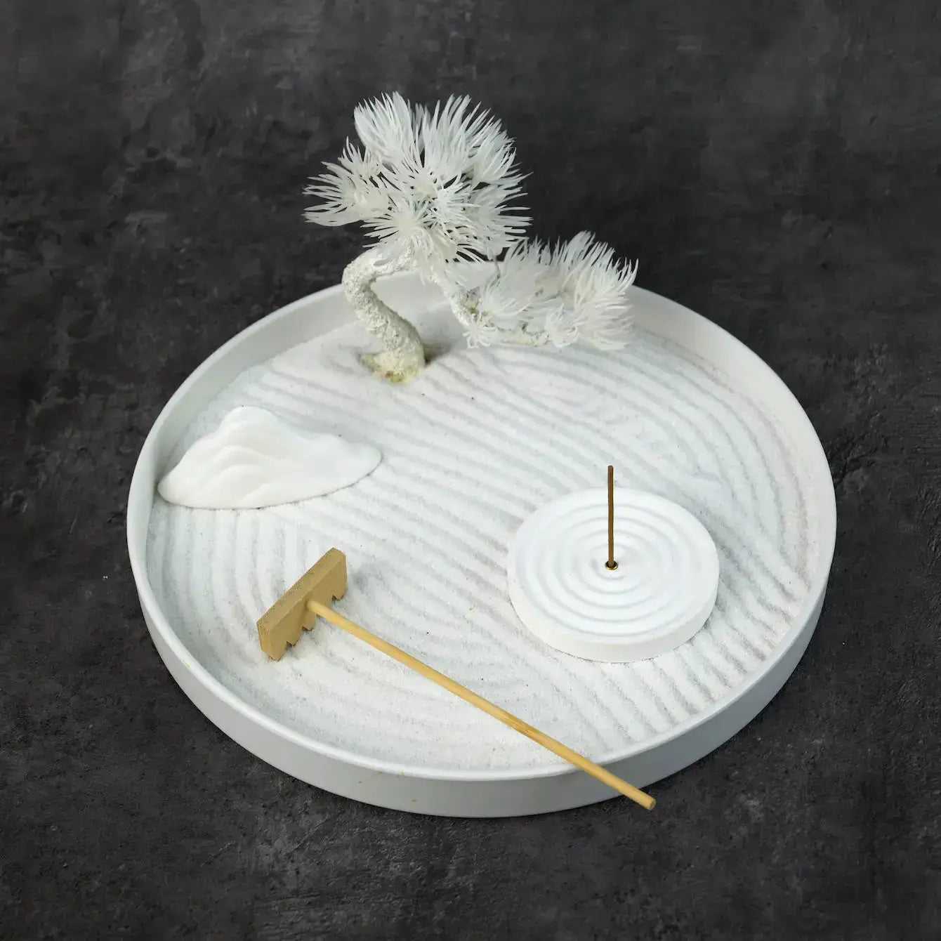 Zenify™ White Stillness Garden – Mini Zen Tray with Incense Holder Zenify
