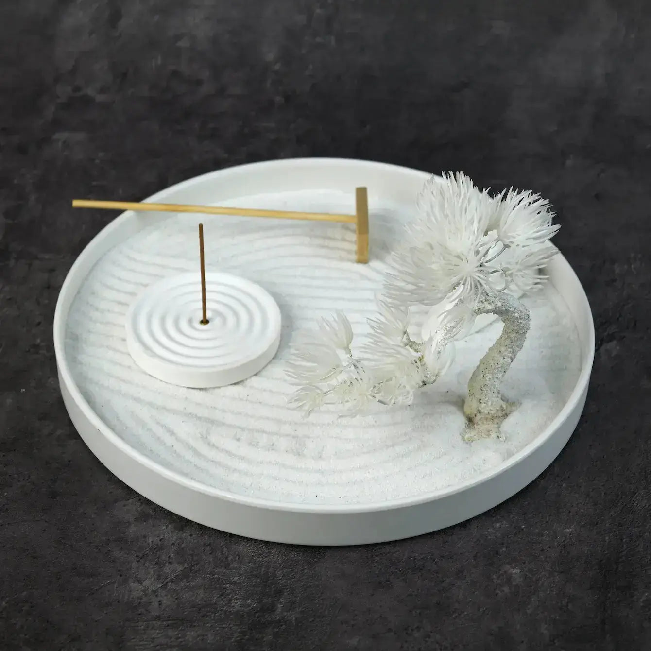 Zenify™ White Stillness Garden – Mini Zen Tray with Incense Holder Zenify