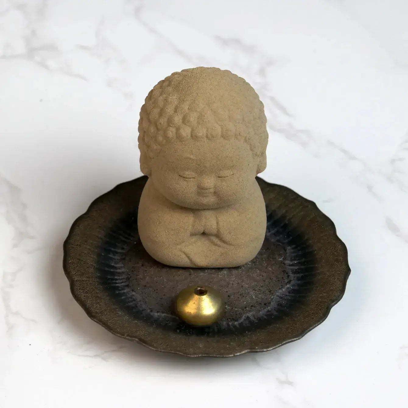 Zenify™ Mini Buddha Ceramic Incense Burner – Cute Monk Statue with Lotus Plate for Meditation & Relaxation Zenify