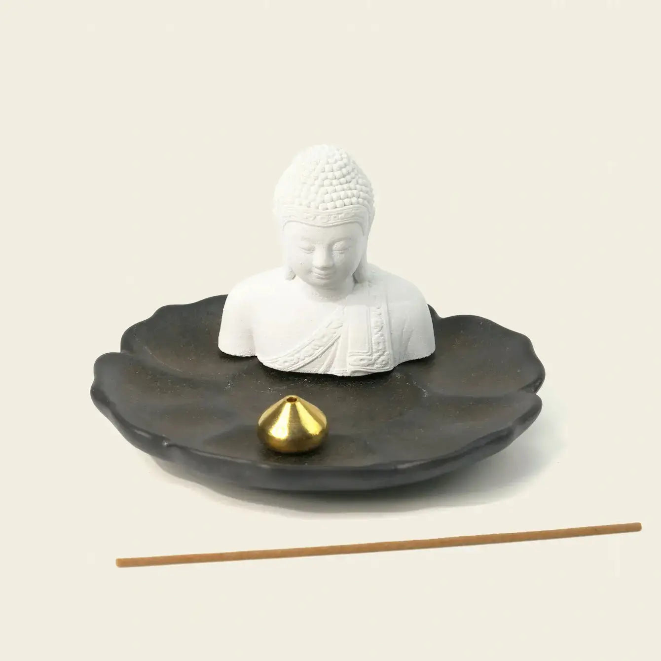 Zenify™ White Buddha Incense Burner – Ceramic Tray with Plaster Figurine Zenify