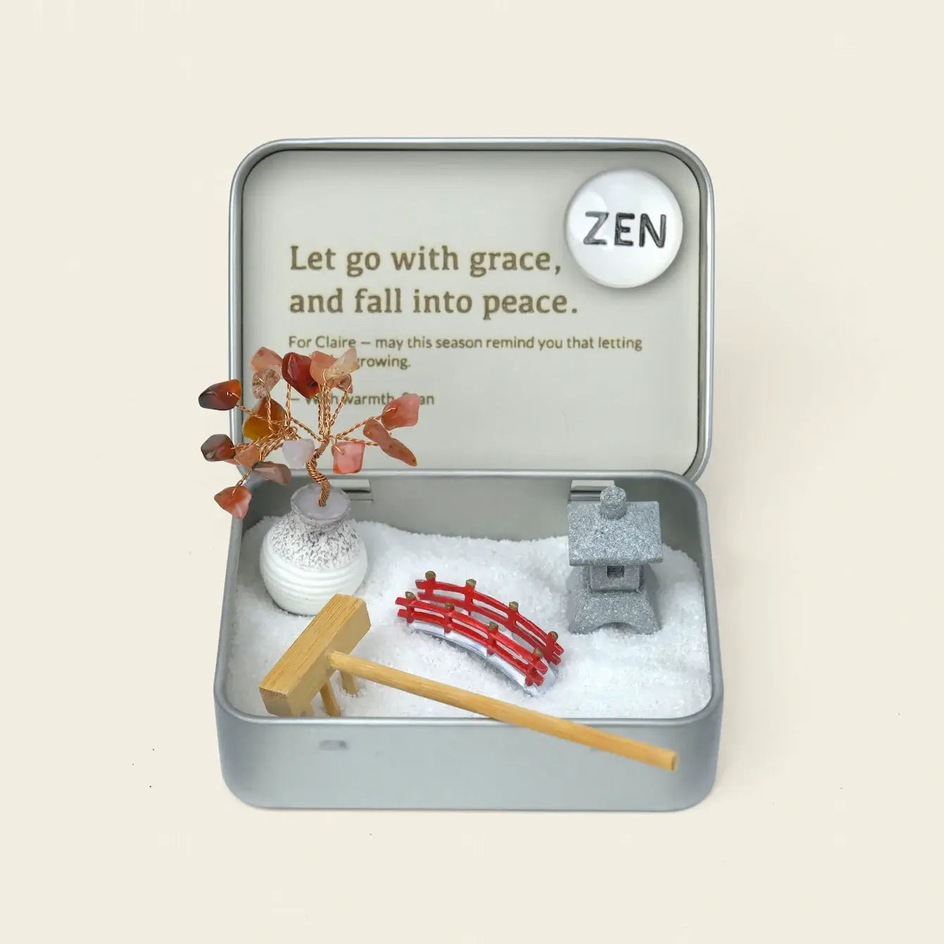 Zenify™ Personalized Four Seasons Zen Crystal Garden with decorative elements and peaceful message.