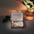White Moon Crystal Zen Garden with clear quartz, white sand, and soothing lighting for mindfulness and calm.