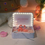 Love Endures Crystal Zen Garden with pink flamingos, soft sand, and soothing lights for mindfulness and relaxation.