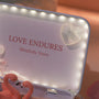 Love Endures Crystal Zen Garden with heart-shaped crystal and glowing lights, symbolizing love and mindfulness.