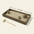 Japanese Karesansui Zen Garden dimension diagram showing a 32 × 15 cm (12.6 × 5.9 in) paulownia wood sand tray with natural stones and bamboo rake.
