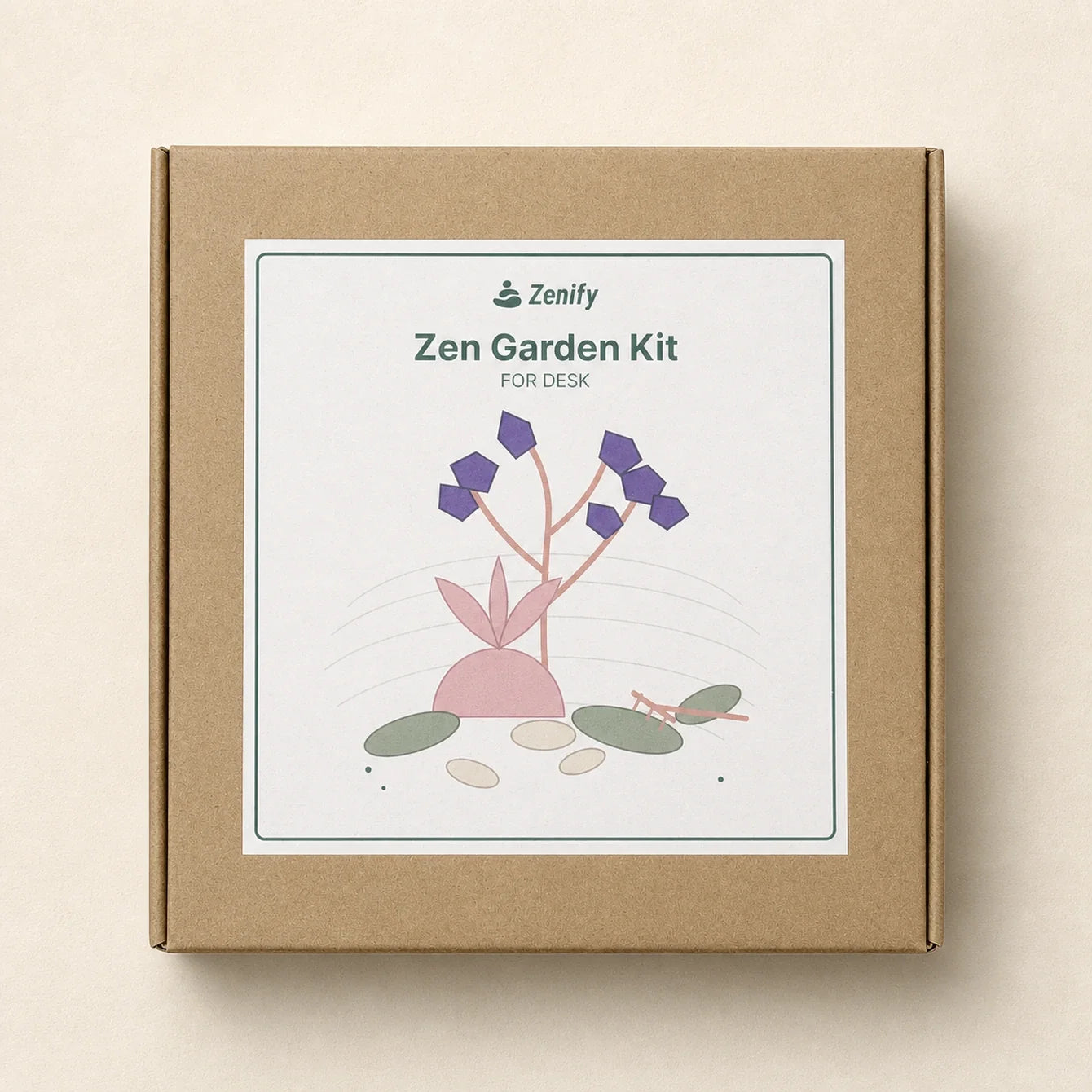 Love Crystal Zen Garden packaging box on warm ivory background