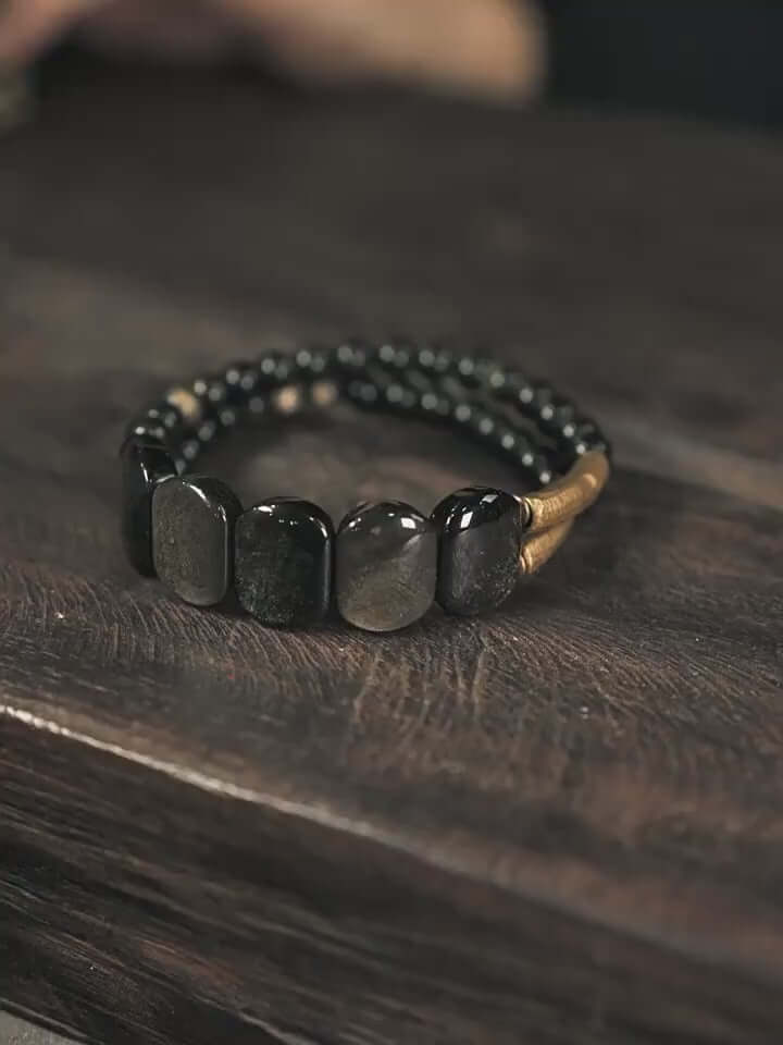 Obsidian & Goldstone Bracelet