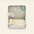 Virgo Crystal Zen Garden in an open tin with clear quartz tree, white sand, star stone, miniature rake, and Virgo details.