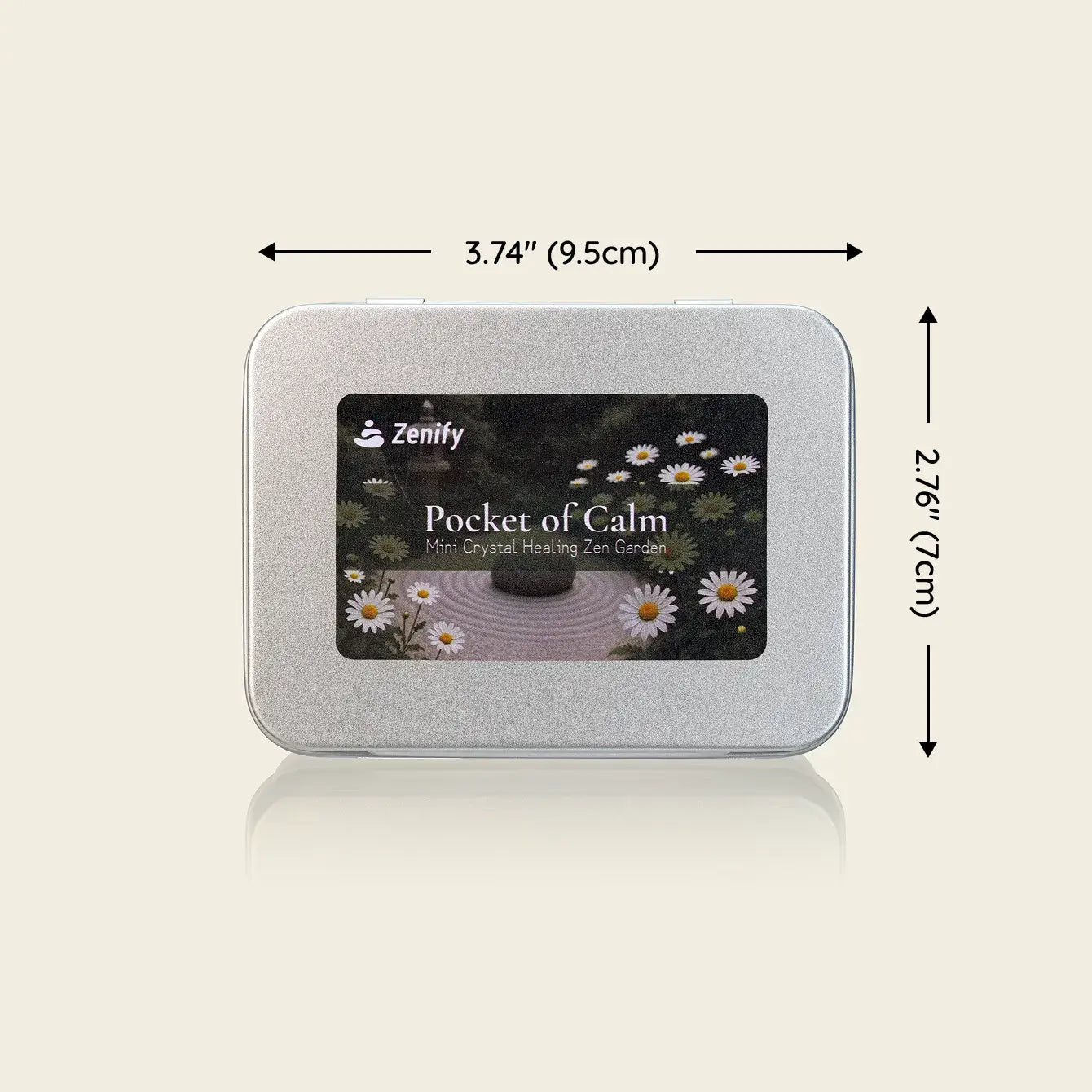 Zenify Blossom Zen Crystal Garden packaged in a silver tin labeled 'Pocket of Calm' with daisies on the design.